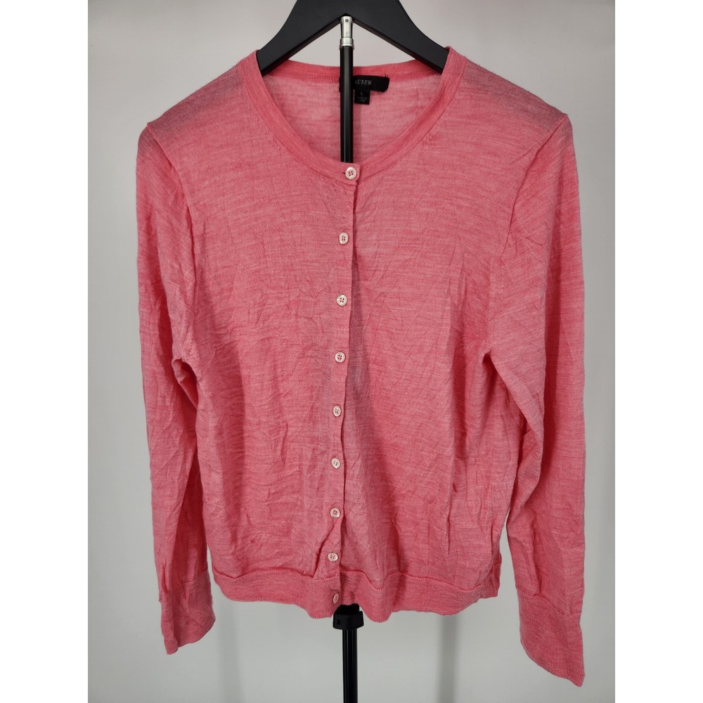 J.Crew Womens Pink 100% Merino Wool Button Front Cardigan Sweater Size L